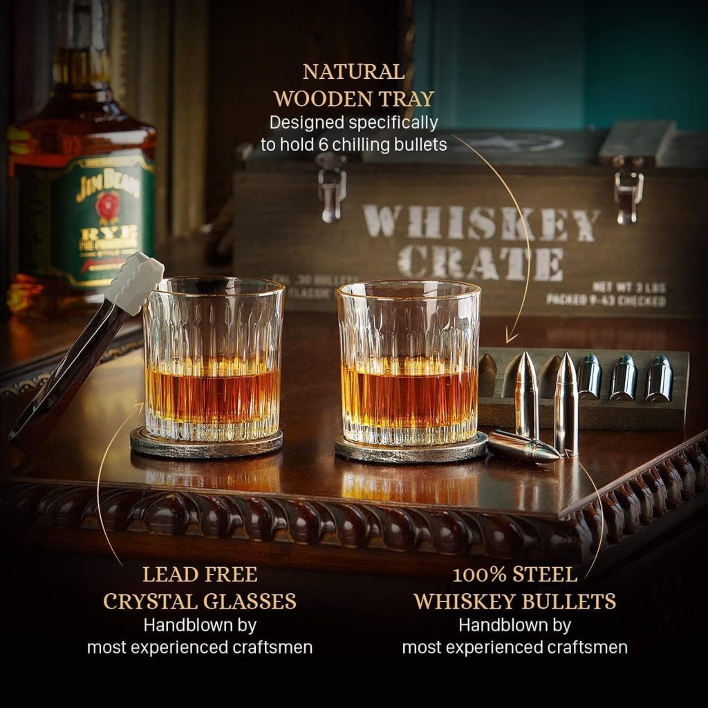Bullet Whiskey Stones Gift Set by Royal Reserve | Artisan Crafted Bourbon Glasses, Coasters, Crate – Whiskey Gifts for Men Husband Dad Boyfriend Ranger Hunter Bullet Whiskey Stones Gift Set by Royal Reserve | Artisan Crafted Bourbon Glasses, Coasters, Crate – Whiskey Gifts for Men Husband Dad Boyfriend Ranger Hunter