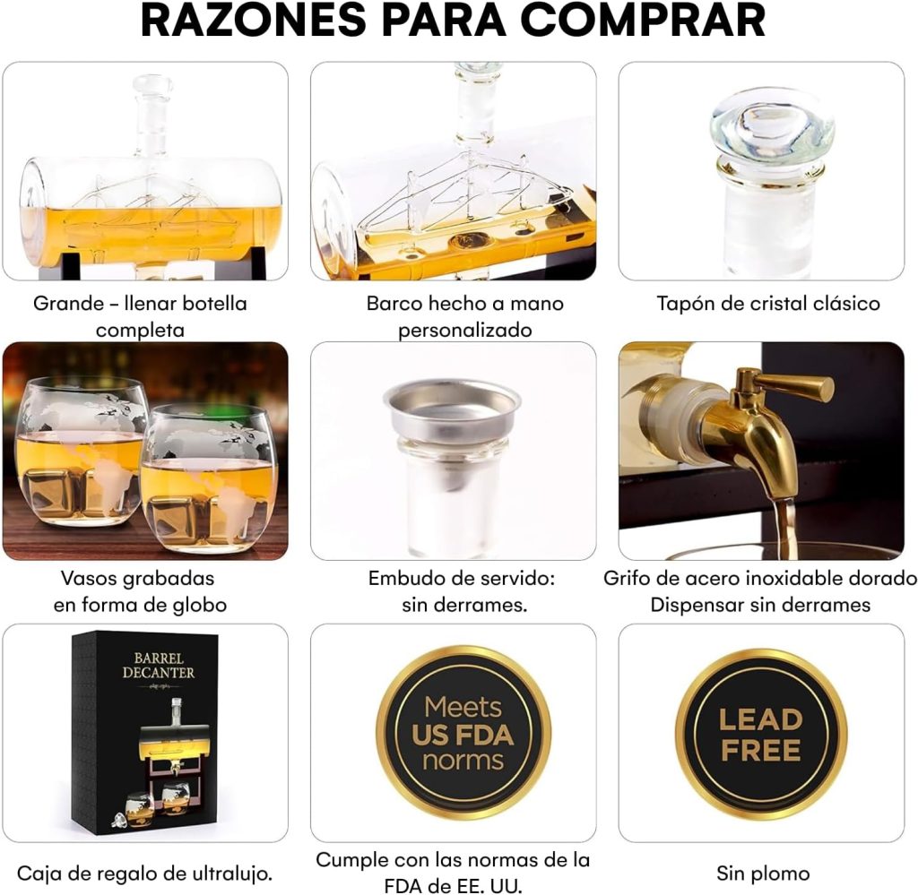 flybold Whiskey Decanter Set - Glass Set Antique Barrel Ship Decanter Handblown Gifts for men Includes Stand 1160ml Dispenser 2 Whiskey Globe Glasses for Scotch Bourbon Wine Rum Tequila flybold Whiskey Decanter Set - Glass Set Antique Barrel Ship Decanter Handblown Gifts for men Includes Stand 1160ml Dispenser 2 Whiskey Globe Glasses for Scotch Bourbon Wine Rum Tequila