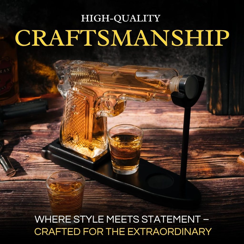 Gifts for Men Dad, 10.1 Oz Whiskey Gun Decanter Set + 2 Bullet Glasses - Unique Birthday Pistol Gift Ideas Daughter Son, Personalized Liquor Dispenser - Scotch Bourbon Vodka, Him, Brother Husband