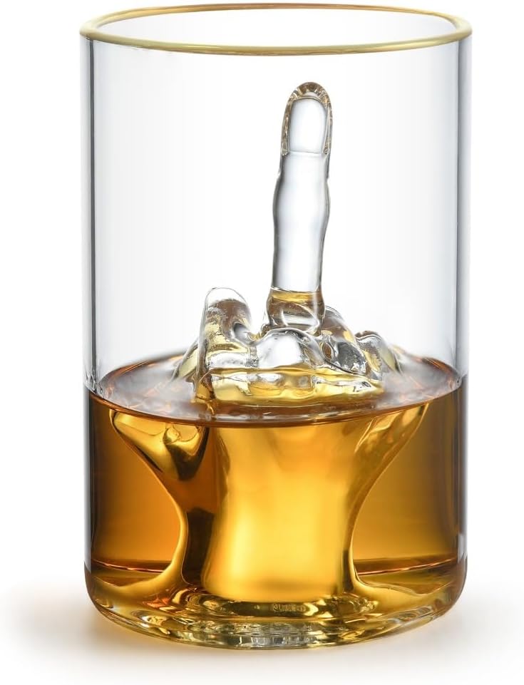 Middle Finger Funny Whiskey Glass – Premium Up Yours Funny Glass for Whiskey, Liquor – Luxurious Gold Rim – Home Bar Accessories Ideal for Man Cave, Fun Gag Gift Patent-Pending Middle Finger Funny Whiskey Glass – Premium Up Yours Funny Glass for Whiskey, Liquor – Luxurious Gold Rim – Home Bar Accessories Ideal for Man Cave, Fun Gag Gift Patent-Pending