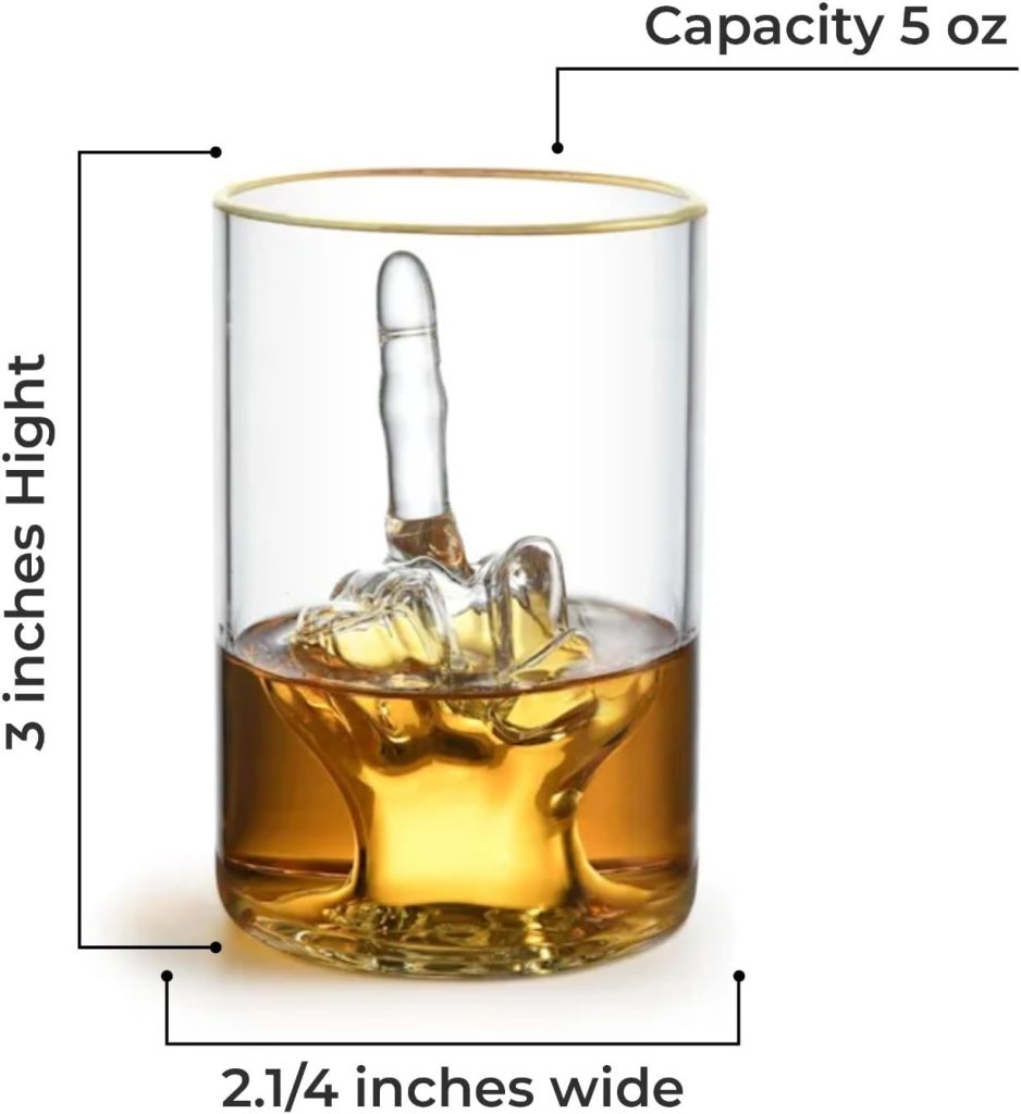 Middle Finger Funny Whiskey Glass – Premium Up Yours Funny Glass for Whiskey, Liquor – Luxurious Gold Rim – Home Bar Accessories Ideal for Man Cave, Fun Gag Gift Patent-Pending Middle Finger Funny Whiskey Glass – Premium Up Yours Funny Glass for Whiskey, Liquor – Luxurious Gold Rim – Home Bar Accessories Ideal for Man Cave, Fun Gag Gift Patent-Pending