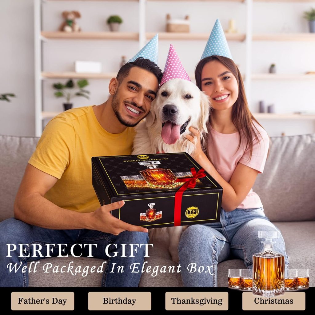 Whiskey Decanter Set with 4 Glasses 8 Whiskey Stones, 0.75L Classic Diamond Cut Crystal for Men, Women, Husband, Dad, Boyfriend, Grandpa on Fathers Day, Birthday, Anniversary Whiskey Decanter Set with 4 Glasses 8 Whiskey Stones, 0.75L Classic Diamond Cut Crystal for Men, Women, Husband, Dad, Boyfriend, Grandpa on Fathers Day, Birthday, Anniversary